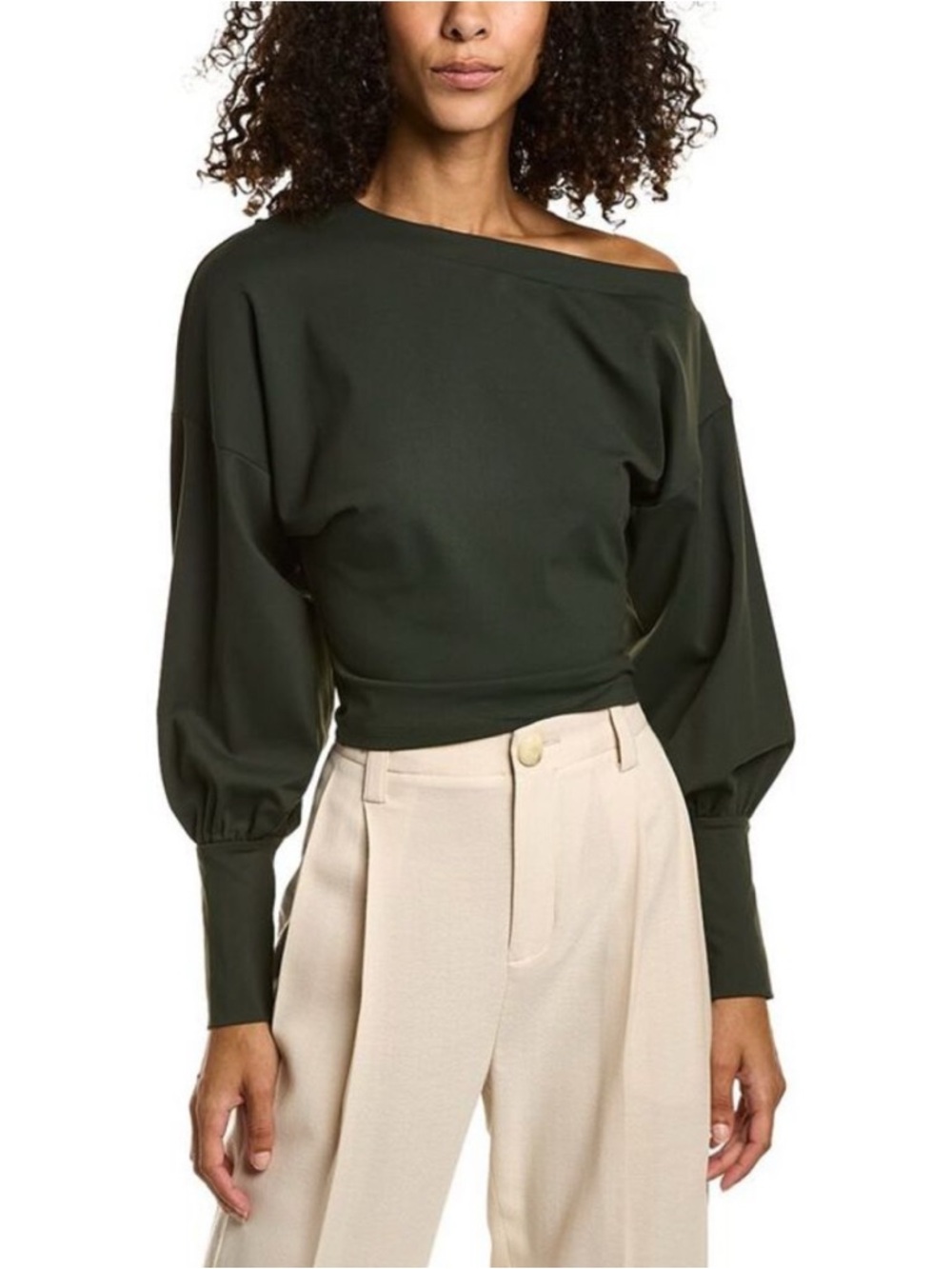 Susana Monaco Off-Shoulder Crop at Waist Top in Dark Hunter Green Size Large